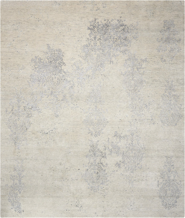 Nourison silk shadows sha14 ivory silver Grey, Ivory Living Room Rug.