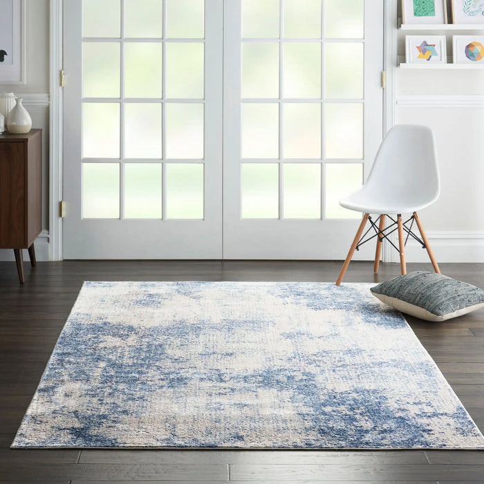 Nourison silky textures sly01 ivory blue Blue, Ivory Living Room Geometric Rug.