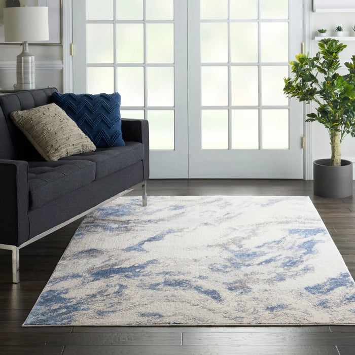 Nourison silky textures sly03 blue ivory grey Blue, Grey, Ivory Living Room Geometric Rug.