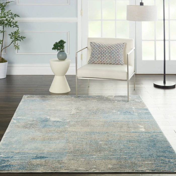 Nourison solace sla01 ivory grey blue Blue, Grey, Ivory, Multicoloured Living Room Geometric Rug.