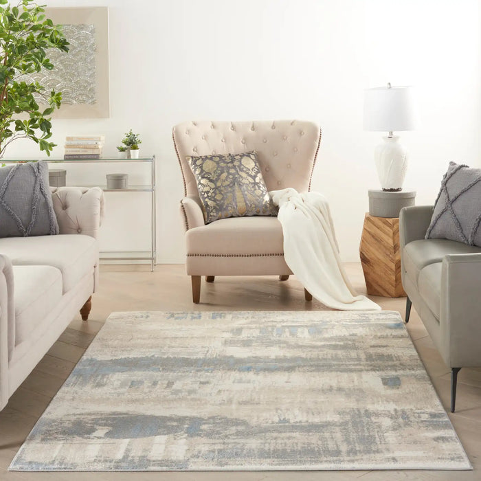 Nourison solace sla07 ivory grey blue Blue, Grey, Ivory Living Room Geometric Rug.
