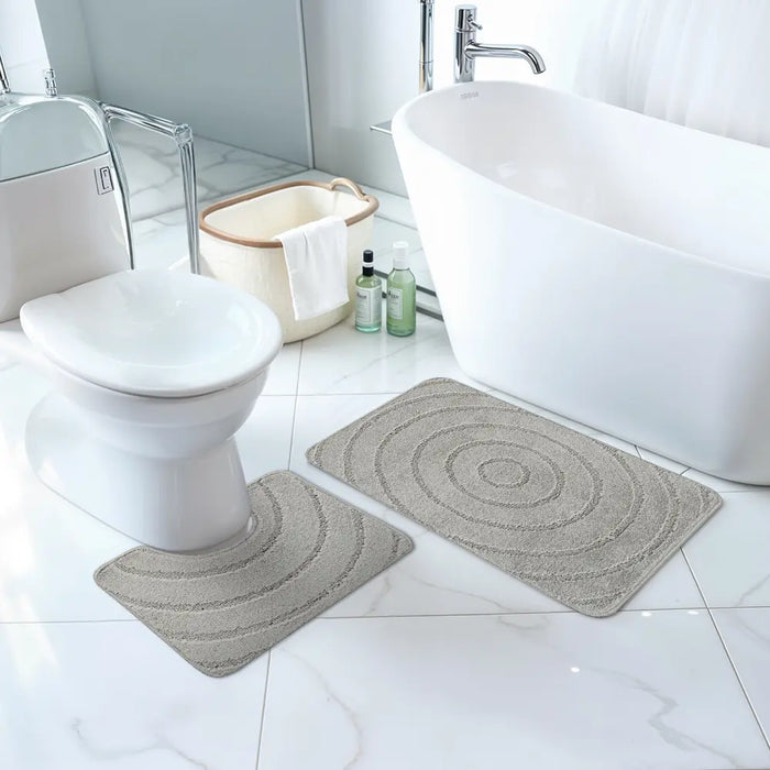 APRIL Piece Machine Washable Non-Slip Light Grey Bathroom Rug Set Grey