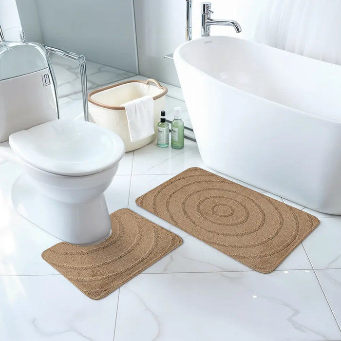 APRIL Piece Machine Washable Non-Slip Brown Bathroom Rug Set Brown