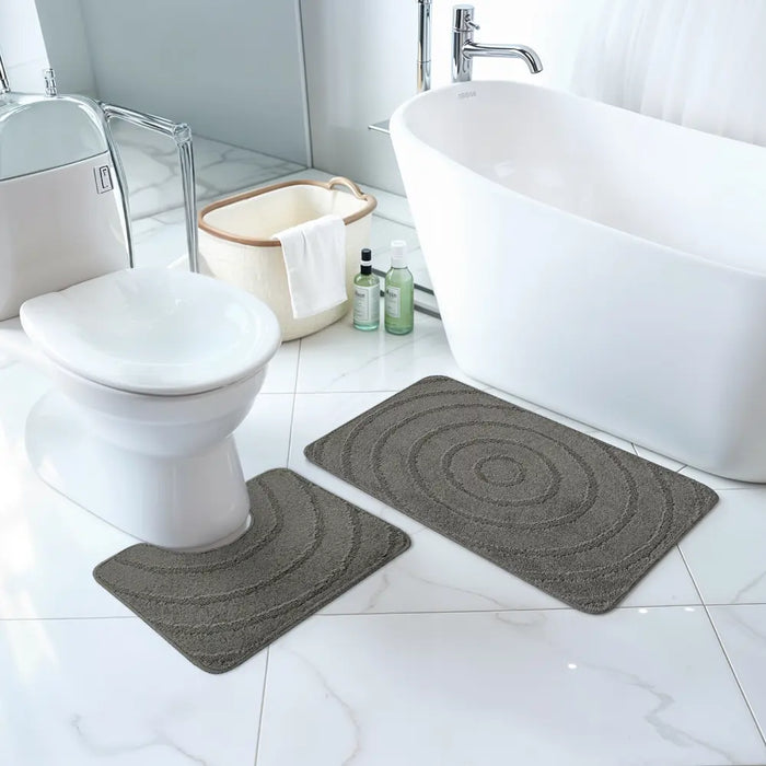 APRIL Piece Machine Washable Non-Slip Dark Grey Bathroom Rug Set Grey