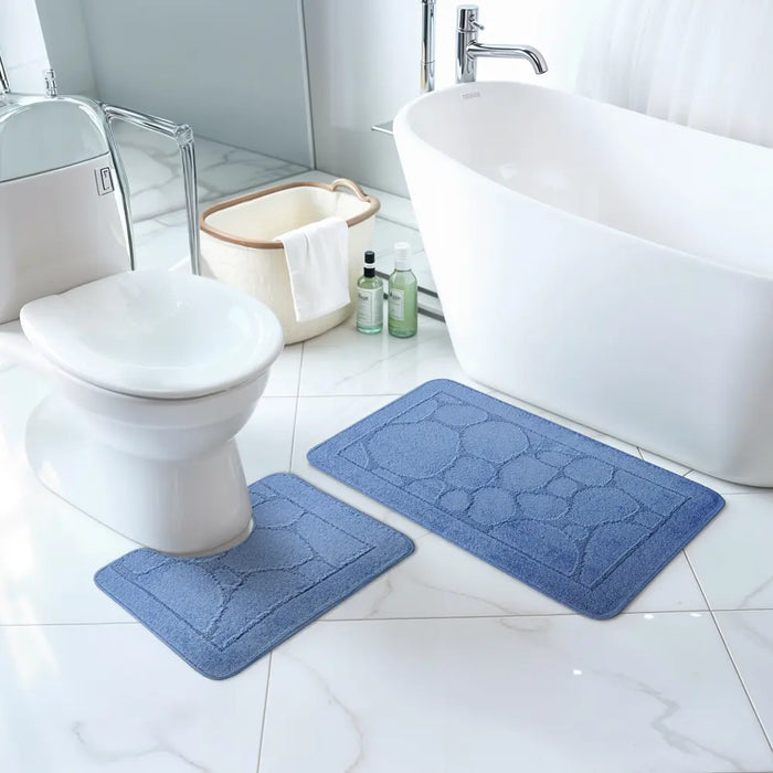 OLIVE Piece Machine Washable Non-Slip Blue Bathroom Rug Set Blue