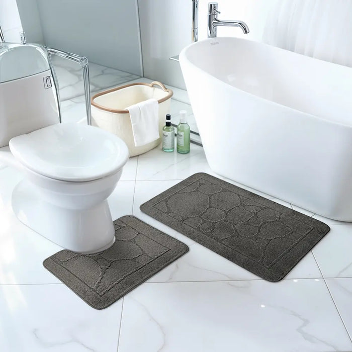 OLIVE Piece Machine Washable Non-Slip Dark Grey Bathroom Rug Set Grey