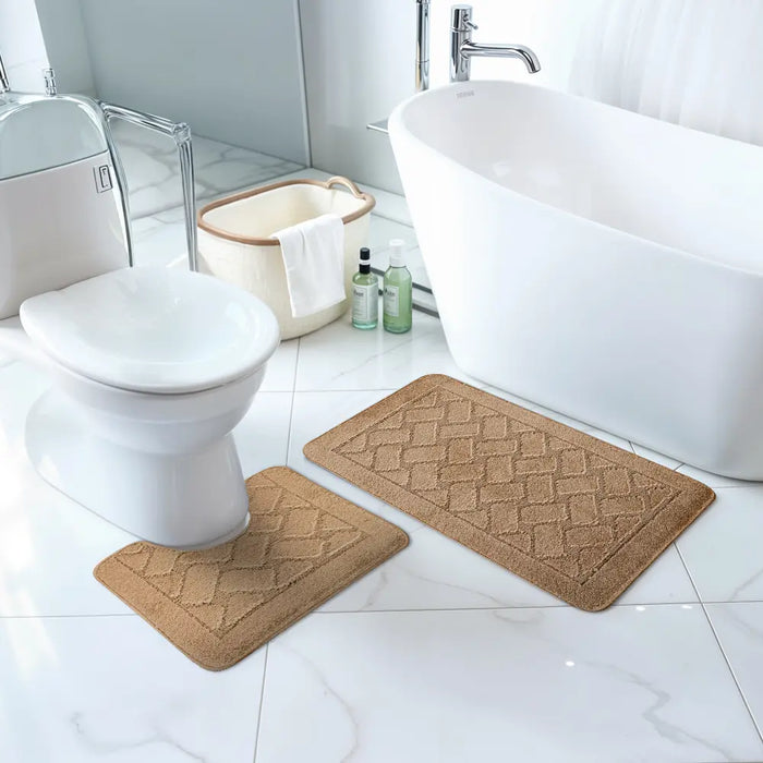 NILAH Piece Machine Washable Non-Slip Brown Bathroom Rug Set Brown