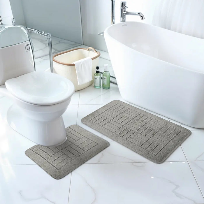 ROYAL Piece Machine Washable Non-Slip Light Grey Bathroom Rug Set Grey