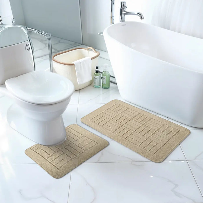 ROYAL Piece Machine Washable Non-Slip Light Beige Bathroom Rug Set Beige