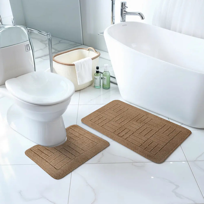 ROYAL Piece Machine Washable Non-Slip Brown Bathroom Rug Set Brown