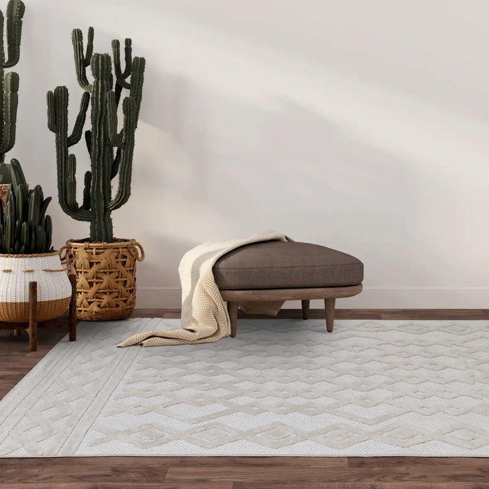Asiatic salta sa05 white links Ivory, Cream Living Room Geometric Rug.