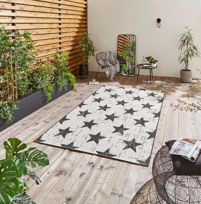 Think Rugs santa monica 48648 white black Black, Ivory Living Room Flat Weave Rug.