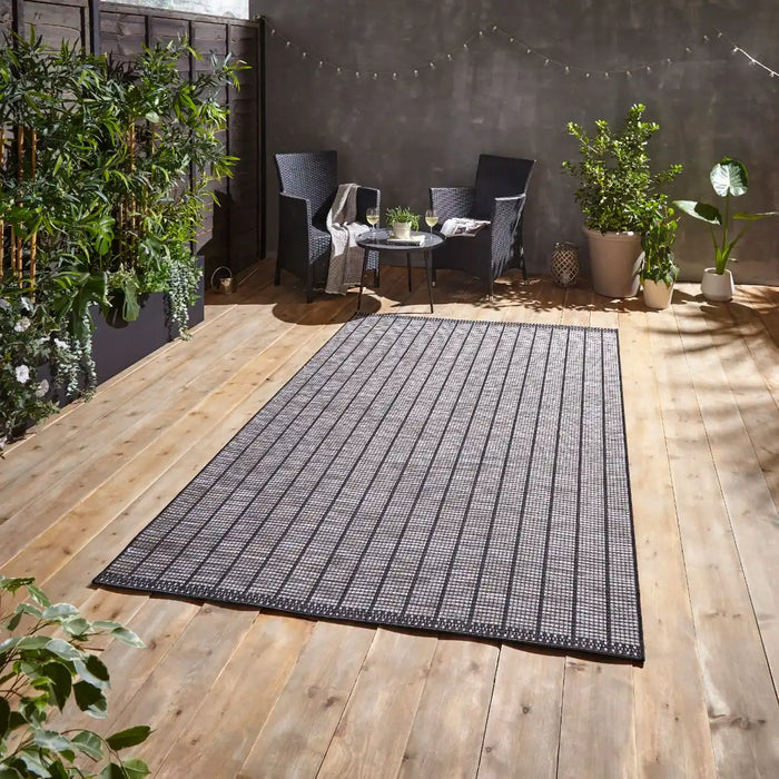 Think Rugs santa monica a041 black Black Living Room Flat Weave Rug.