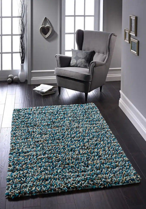 Origins rocks shaggy blue Blue Living Room Wool Rug.