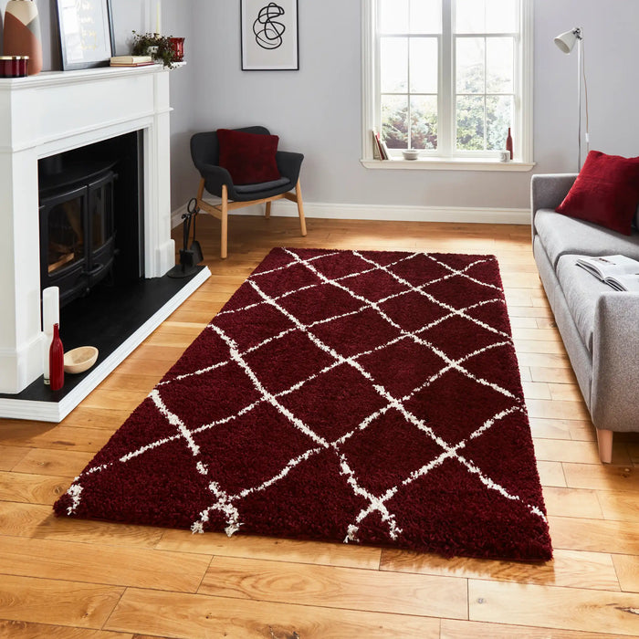 Think Rugs scandi berber g257 red cream Red, Cream Living Room Rug.
