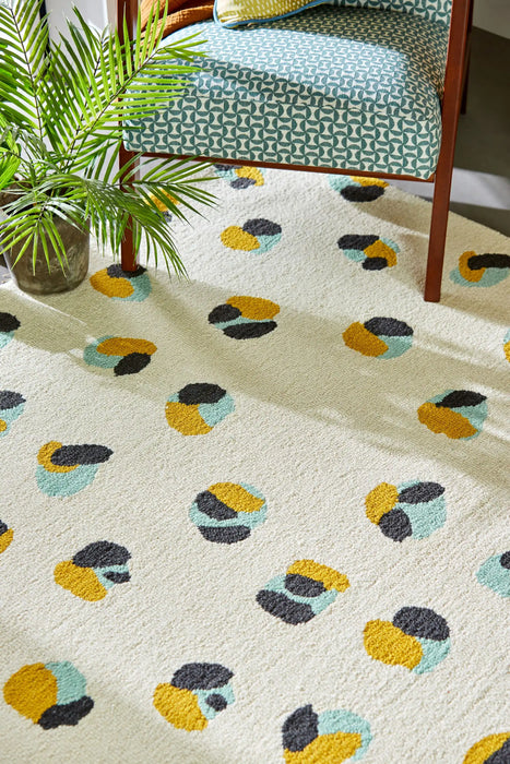 Scion scion screen printed leopard dots pebble sage 125206 Cream Living Room Geometric Rug.