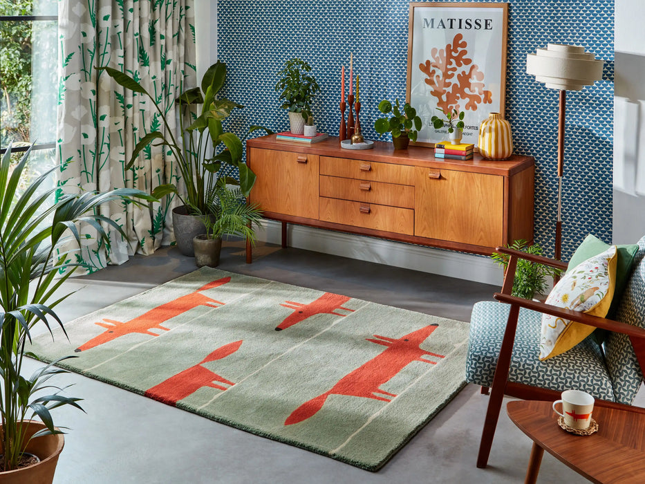 Scion scion hand tufted mr fox mint poppy 025313 Green, Orange Living Room Wool Rug.