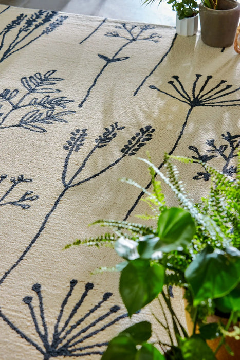 Scion scion screen printed stipa denim 126408 Blue, Cream Living Room Geometric Rug.