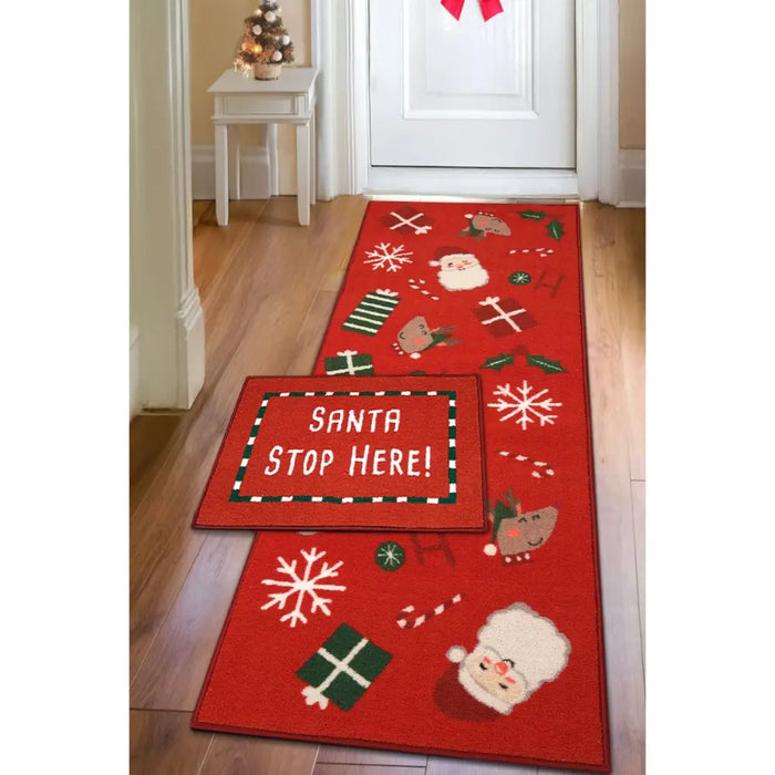 Seasonal Runners Santa Stop Here Red Washable