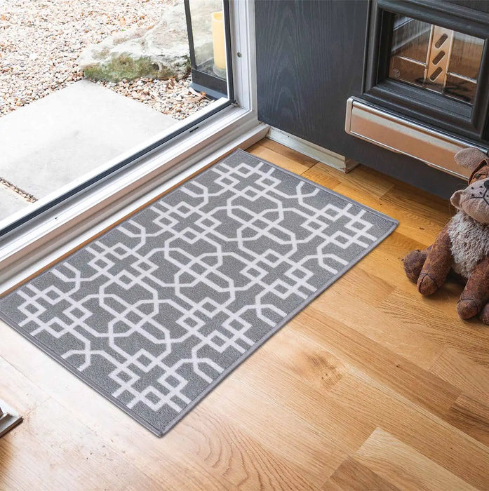 Serdim Rugs gel back siam grey cream Grey, Cream Living Room Geometric Rug.