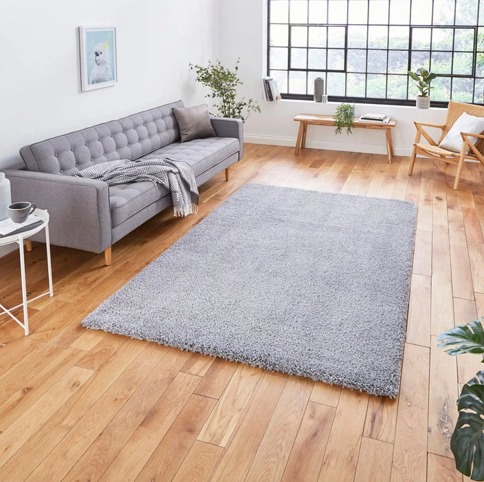 Think Rugs sierra 9000 grey Grey Living Room Shaggy Rug.