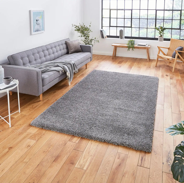 Think Rugs sierra 9000 pebble grey Grey Living Room Shaggy Rug.