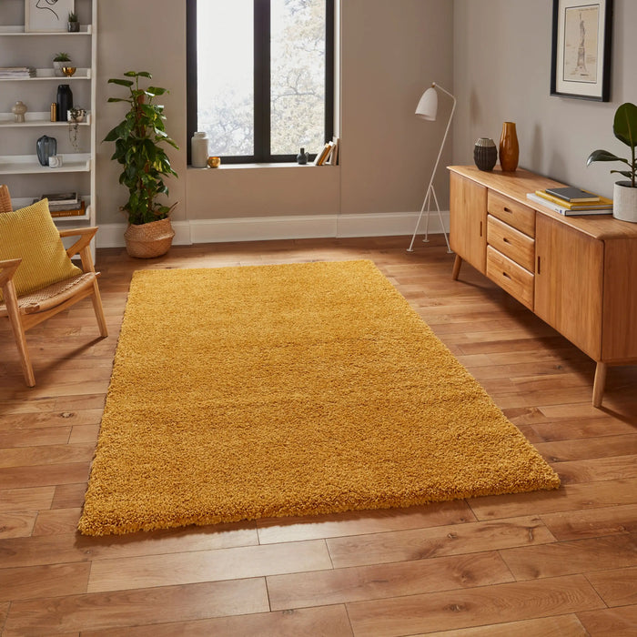 Think Rugs sierra 9000 yellow Yellow Living Room Shaggy Rug.