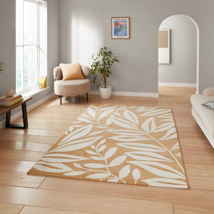 Catherine Lansfield Sorral Leaves Botanical Ochre Rug