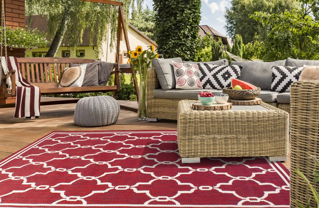 Rug Style terrace outdoor spanish tile bordeaux Red Living Room Geometric Rug.