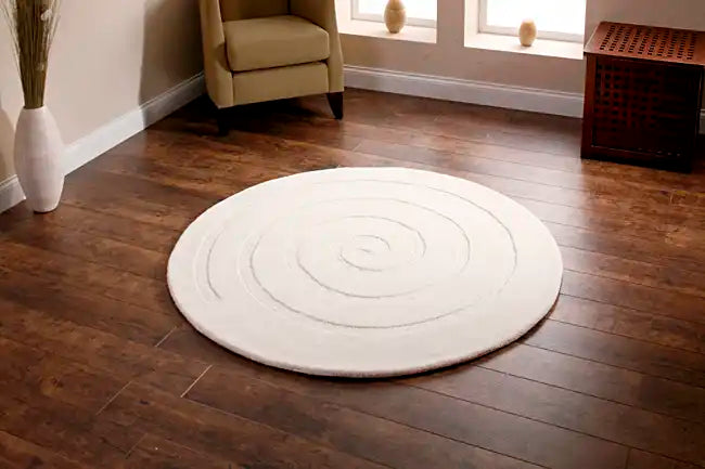 Think Rugs spiral ivory Ivory Wool Rug.