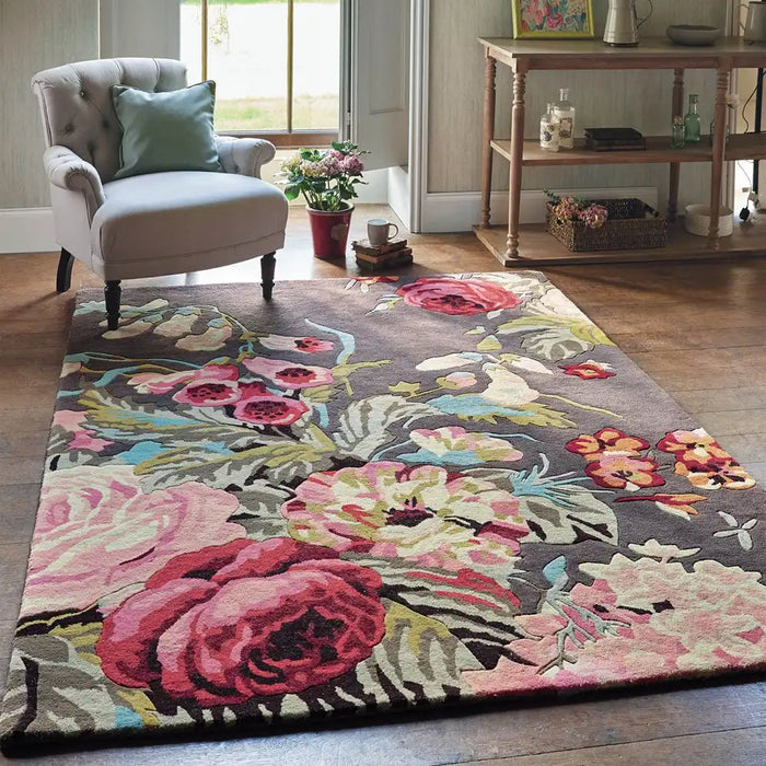 Sanderson sanderson stapleton park rosewood 45302 Multicoloured Living Room Wool Rug.