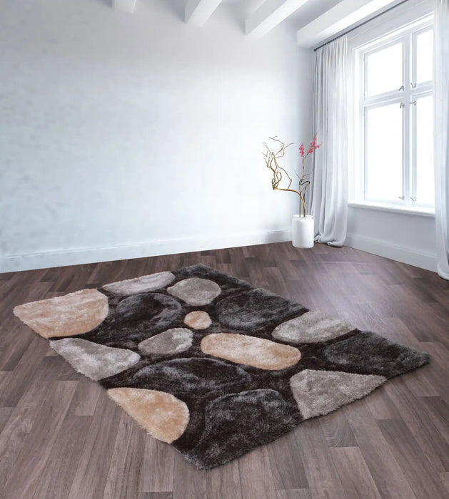 URCO 3d carved stepping stones grey Grey Living Room Geometric Rug.