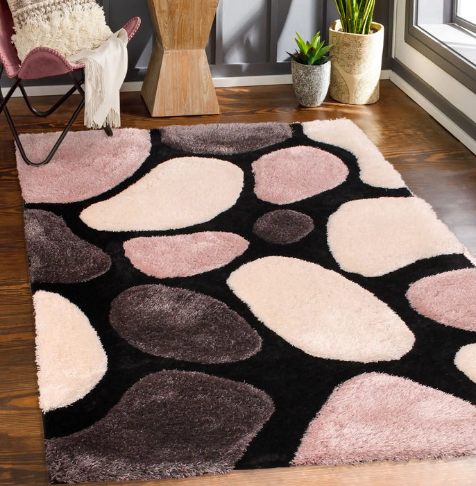 URCO 3d carved stepping stones blush Multicoloured, Pink Living Room Geometric Rug.