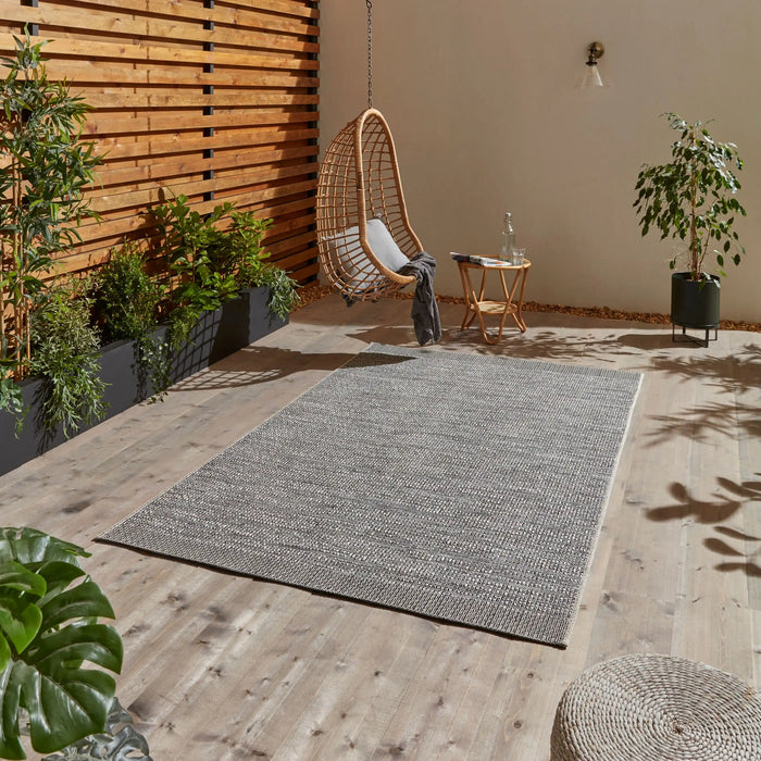 Think Rugs stitch outdoor stitch 9682 grey black Grey, Black Outdoor Flat Weave Rug.