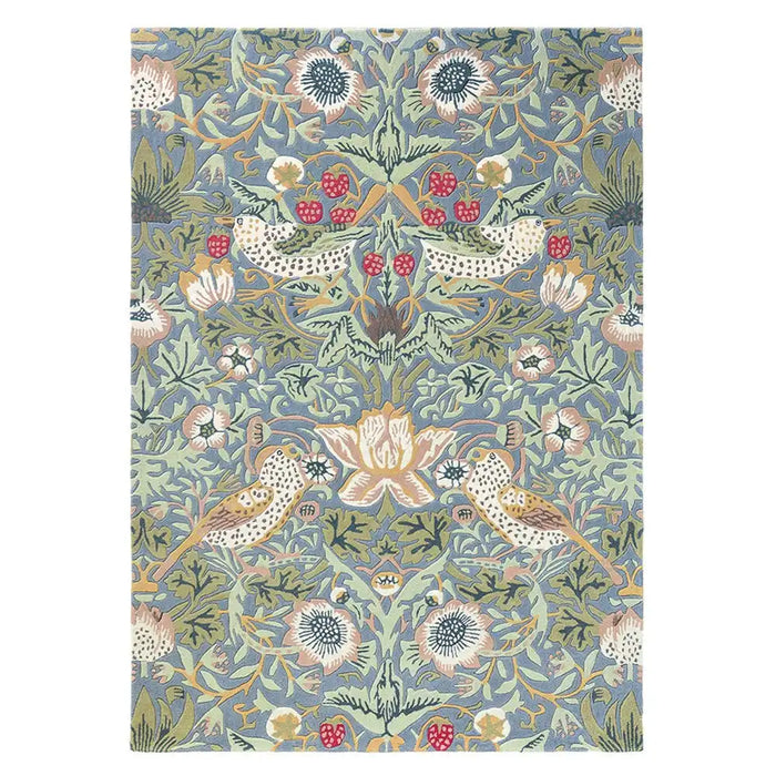 Morris & Co strawberry thief slate Grey, Multicoloured Living Room Floral Rug.