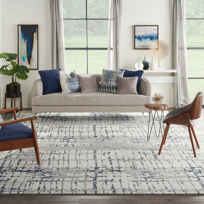 Nourison twilight nourison twi10 ivory navy Blue, Ivory, Navy Living Room Wool Rug.