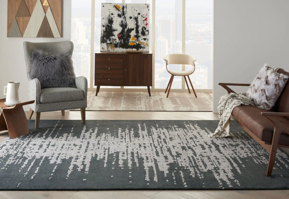 Nourison twilight nourison twi11 flint Grey, Black Living Room Wool Rug.