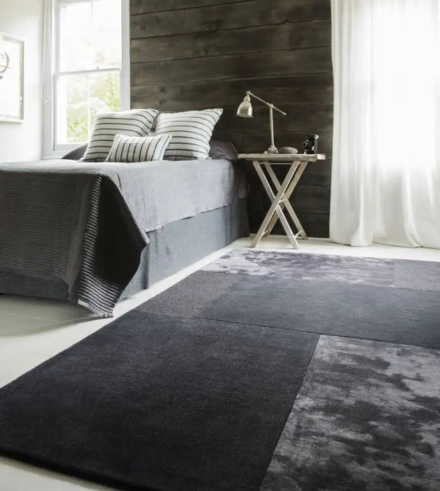 Asiatic tonal tate charcoal Grey, Black Wool Rug.
