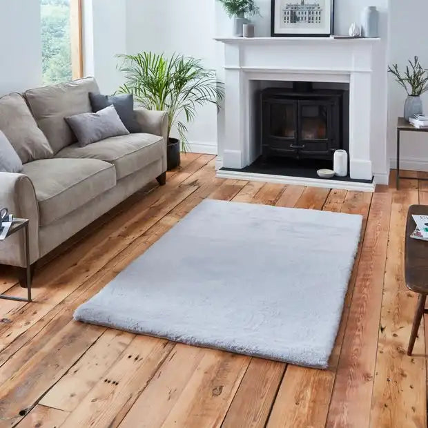 Think Rugs super teddy silver Grey Living Room Shaggy Rug.