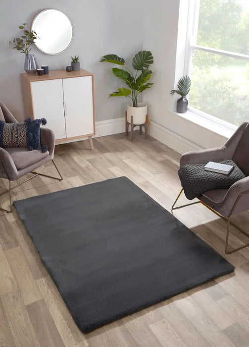 HMC luxe faux fur charcoal Black Living Room Rug.