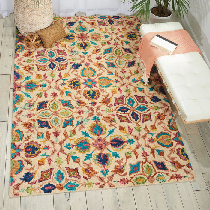 Nourison vibrant vib08 ivory Multicoloured Living Room Geometric Rug.