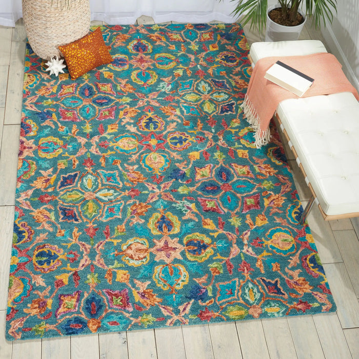 Nourison vibrant vib08 teal Blue, Green, Multicoloured, Teal Living Room Geometric Rug.
