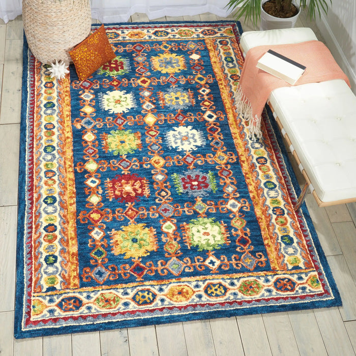 Nourison vibrant vib09 navy Blue, Multicoloured, Navy Living Room Geometric Rug.