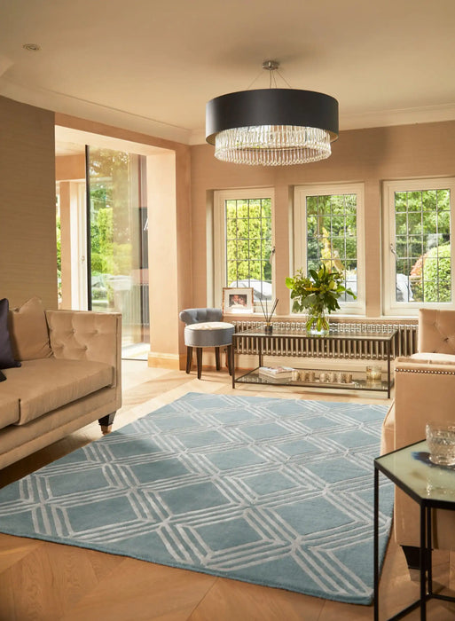 Origins vienna blue Blue Living Room Wool Rug.