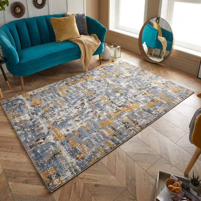 Oriental Weavers vinci 8024 y Blue, Grey, Yellow, Multicoloured Living Room Moroccan Rug.