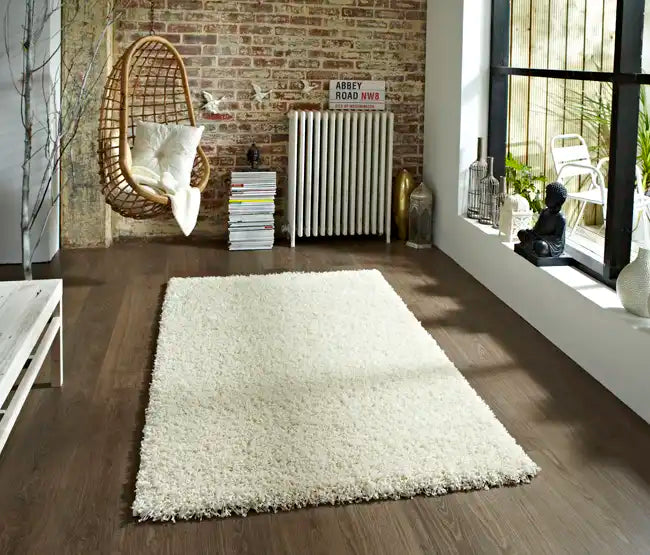 Think Rugs vista plain 2236 cream Ivory, Cream Living Room Shaggy Rug.