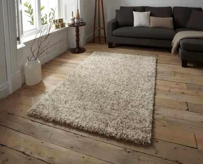 Think Rugs vista plain 4803 cream Ivory Living Room Shaggy Rug.