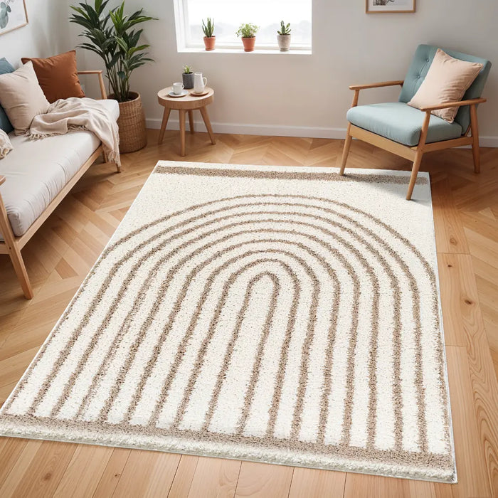PIHU Shaggy Global Plush Pile Cream Rug
