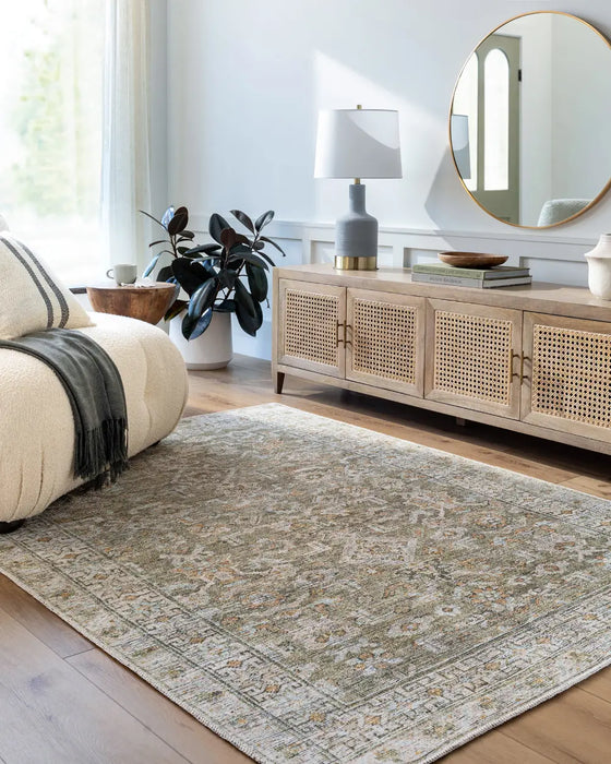 MAHAK Becki Owens x Livabliss Machine Washable Oriental Boho Khaki/Light Silver Rug