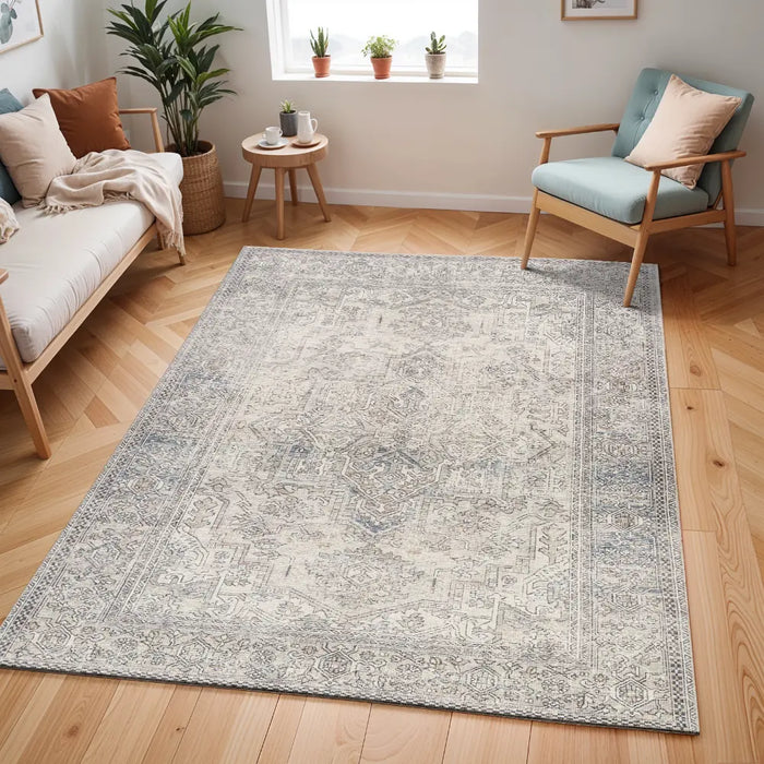 AASHI Becki Owens x Livabliss Vintage Traditional Oriental Boho Navy/Cream Rug